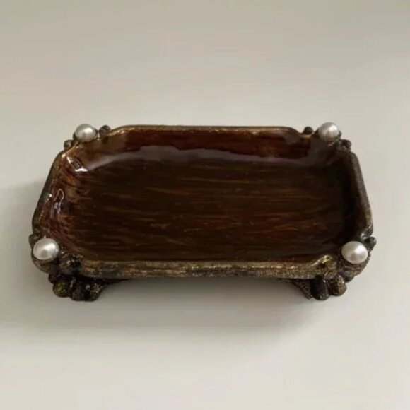 Two's Company Trinket Tray, Jewelry Dish, Ring Holder Dark - Picture 2 of 5